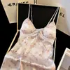 Pijama Floral Francés Nuevo Estilo Puro y Dulce, Camisón Sexy de Seda Helada con Copas y Tirantes, Sensación de Alta Gama