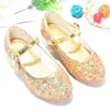 Sapatos de Princesa para Meninas Primavera e Outono Cristal Prata Sapato Infantil para Caminhar Sapatos de Couro de Salto Alto Sapatos de Festa para Apresentação de Palco para Meninas