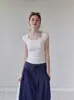 Camiseta negra de cuello en U y manga corta para mujer, chic y única para el verano, corte ajustado, estilo corto, top de manga corta de moda