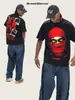 Camisa Masculina de Manga Curta Estilo Americano com Ombro Caído, Corte Solto, Gola Redonda, Tecido Pesado, Impressão Digital Direta, Nova Coleção Primavera/Verão 2026 Kanye West