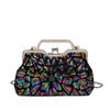 Bolsa feminina transfronteiriça com lantejoulas, bolsa de mão com fecho de cor da moda, bolsa de concha portátil, bolsa de jantar com corrente, bolsa quadrada pequena