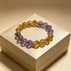 Pulsera de Citrino Imitación Amatista para Mujeres que Atrae la Buena Fortuna, Diseño de Nicho de Lujo Ligero con un Toque de Alta Gama, Pulsera de Cristal de Amatista