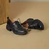 Sapatos Baixos de Couro com Cadarço, Bico Redondo, Estilo Retro Versátil, Salto Grosso de Solado Grosso para Mulheres, Moda Casual Estilo Universitário