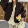 Otoño e Invierno Versátil Estilo Coreano Retro Casual Estilo Perezoso Cálido Cuello Alto De Botones Pequeño Chaqueta Abrigo de Algodón y Lana de Cordero
