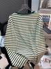 Camiseta Europea de Algodón Puro a Rayas para Mujer de Manga Larga 2024 Otoño Nuevo Estilo Estilo Extranjero Reductora de Edad Holgada Capa Interior Camiseta Top