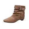 Botas de Tacón de Cuña con Hebilla y Punta Cuadrada Estilo Retro Coreano para Mujer 2026 Otoño Nuevo Estilo Elegantes Acampanados Fruncidos Botines