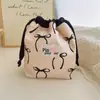 Bolsa de Armazenamento com Cordão de Tecido de Algodão Espesso de Camada Dupla Estampada com Laços Bolsa para Armazenar Batom Bolsa Multifuncional Portátil