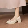 Sapatos Casuais Estilo Coreano de Salto Médio Grosso com Tiras de Laço, Sapatos Plataforma de Solado Grosso, Sapatos de Cano Baixo, Tamanhos 33-43
