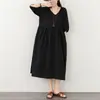 Foto real de vestido de algodón y lino, moda femenina nueva de verano 2026, mangas de farol únicas y exquisitas, vestido largo casual adelgazante