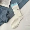 Calcetines de Perro de Dibujos Animados Lindos Coreanos para Mujer, Calcetines de Media Pantorrilla, Calcetines de Algodón Puro con Puño Doble de Bloques de Color, Calcetines Holgados para Mujer al por Mayor