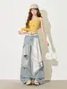 Jeans de pierna ancha rasgados lavados estilo coreano para mujer, verano 2026, pantalones casuales finos de cintura alta adelgazantes de corte holgado con efecto de caída