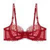 Lencería transfronteriza, encaje sexy, estilo de deseo puro, sujetador de boda, hace que los pechos grandes parezcan más pequeños, conjunto de lencería a juego, conjunto de sujetador fino rojo para mujer