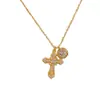 Colar Pingente Cruz Redonda Zircônia Personalidade Moda Retrô Francesa Corrente de Clavícula Exquisita Leve Luxo Versátil Super Brilhante