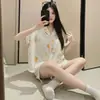 Pijama de Algodón Nube para Mujer, Estilo Verano con Copas en el Pecho, Short de Dibujos Animados Dulces de Manga Corta, Ropa de Casa Holgada para Chica que se Puede Usar Afuera