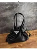 Bolsas: Design Coreano de Nicho, Bolsa Feminina de Couro Genuíno, Bolsa Plissada, Bolsa de Ombro em Couro Bovino, Bolsa Tote de Grande Capacidade com Cordão