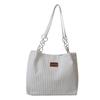 Bolsa de Pano Veludo Listrada Simples Casual Estilo Coreano Bolsa Tote de Grande Capacidade Bolsa de Ombro Portátil Feminina 2024 Nova Moda