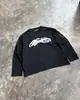 Camiseta de Manga Larga de Otoño con Estampado de Letras Retro Gótico Americano INS para Hombre y Mujer, Holgada, de Personalidad, Negra