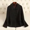 Abrigo corto de lana doble cara para mujer, nuevo estilo chino con solapa y cierre de botones, artístico, retro, simple, elegante y adelgazante, hecho de cachemira