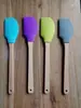 Cabo de Madeira Raspador de Silicone Silicone de Grau Alimentício Raspador Grande Médio Pequeno Mini Colher de Madeira para Mexer na Cozinha