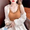 Camisola Larga de Encaje para Otoño e Invierno para Mujer con Almohadilla en el Pecho Sin Costuras Base de Hilo Delgada Ropa Interior de Yoga para Mujer