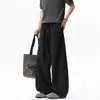 Pantalones casuales de retazos de color liso de moda para hombre, pantalones básicos de pierna curva estilo americano para otoño, pantalones de calle con cordón, holgados, de largo hasta el suelo
