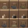 Sala de Modelos Casa de Té Estante Antiguo Juego de Té Decoración Suave Estilo Chino Nuevo Tetera Pequeña Creativa Olla de Hierro Fundido Adornos para Sala de Té