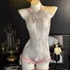 Lencería sexy para mujer con diseño de botones, flecos, body de malla transparente, conjunto de pijama cómodo, seductor, lindo y de deseo puro