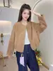 Chaqueta de otoño de alta gama estilo europeo, nueva, holgada, corte slim, vintage, gamuza, cuello redondo, con cremallera, para mujer
