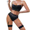 Comercio Exterior Transfronterizo Nuevo Estilo Europeo y Americano Lencería Sexy, Lencería Sexy de Encaje con Puntada de Cadena para Mujer, Portaligas, Conjunto Sexy
