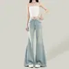 Jeans Micro Flare Azul Claro Retrô Feminino Tendência Novo Estilo Estilo Americano Não Apertado Cintura Alta Solto Emagrecimento Calças Ferradura