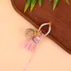 Chaveiro Pingente de Nó de Diamante Gradiente de Hortênsia Exquisito Tecido à Mão Anel de Fio de Algodão Céu Estrelado Pingente de Borla