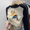 Camada Base Casual Infantil Raglan Manga Longa Outono Inverno Novo Estilo De Rong Camiseta Gola Redonda Menino Pequeno Roupa Íntima Top Felpudo