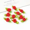 Accesorios de Flor de Cinta de 2 cm Rosa de Cinta de Satén con Hojas Verdes Diadema de Juguete Zapatos y Sombreros Flores Hechas a Mano Accesorios para Joyería DIY