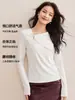 Otoño 2026 Nueva Moda Elegante y con Estilo Camisa Básica con Diseño Asimétrico Retorcido en Gris Oscuro Ajuste Delgado Manga Larga