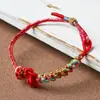 Pulsera Tejida a Mano con Cuentas Doradas Transferibles Portables de Nudo Mandala, Nudo Flor de Durazno Rojo, Regalo DIY Terminado para Amigos