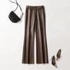 Pantalones de Piel para Mujer 2024 Otoño e Invierno Nuevo Estilo de Cintura Alta Casual de Pierna Ancha Adelgazantes Acampanados Largos