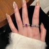 Anel de Luxo Leve de Alta Qualidade Retrô Redondo com Diamante Branco Diamante Rai Ovo de Pombo Roxo Anel Empilhável Elegante e Generoso da Moda