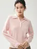 Cuello polo, cierre de media botonadura, base de punto de cachemira texturizada para mujer, suéter cálido y elegante, perfecto para usar en capas en otoño e invierno