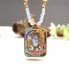 Collar con Colgante Thangka de Acero de Titanio Mitad Pintado a Mano Dorado Wuye Huang Caoshen Ocho Santos Patronos Thangka Cuentas de Cristal