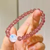 Pulsera de Cuerpo Vítreo de Alta Calidad de 6 mm Color Rojo Paloma Cristal de Fresa Natural Piedra Lunar
