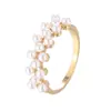 Anillo de Banda de Perlas Doble Fila Retro Francés Borde Dorado con Perlas Diseño Exquisito Atmósfera Suave Joyería