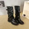 Botas de Cuero con Hebilla Clásica de Nicho Botines para Mujer 2026 Tendencia de Moda Otoño Temperamento Simple Botas de Vaquero de Mezclilla