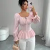 Camisa de Diseño Estilo Francés Ruiqiu Comercio Exterior Transfronterizo de Amazon Otoño 2026 Nuevo Top de Manga Larga con Cuello en U y Corbata
