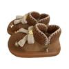 Zapatos Bajos de Algodón Lindos con Oso de Suela Gruesa para Exteriores con Lazo Dulce, Botas de Nieve Suaves Cálidas de Felpa de Moda de Invierno para Mujer