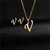 Moda Transfronteriza Europea y Americana Elegante Conjunto de Collar y Pendientes Colgantes de Acero Inoxidable de Color Conservante con 26 Letras