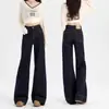 Jeans Anchos Sueltos Estilo Americano Oscuro para Uso Diario en Otoño e Invierno, Nuevos, Elásticos, Versátiles, de Largo Completo para Mujer