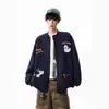Moletom Cardigan Preguiçoso com Bordado Divertido Estilo Americano para Homens, Jaqueta Baseball Solta de Lã Grossa de Inverno Tendência para Casal