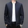 Jaqueta masculina com gola padre, nova coleção primavera/outono 2026, estilo business casual com mangas compridas estampadas, projetada para homens de meia-idade