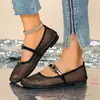 Zapatos de Malla Transpirable de Talla Grande Transfronterizos para Mujer, Nuevos Zapatos Planos de Malla Hueca, Sandalias Mary Jane de Comercio Exterior para Mujer al por Mayor