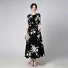 Vestido de Noche Transfronterizo Europeo y Americano con Estampado Floral y Dobladillo Amplio, Ropa de Alta Gama para Madres, Vestido para Banquetes de Boda, Adecuado para el Uso Diario y Fiestas